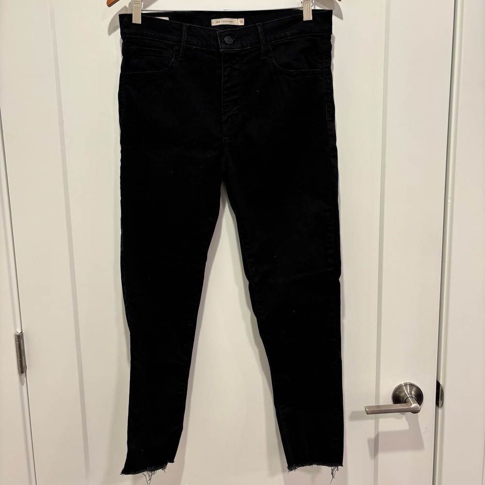 Levi's 720 Super Skinny Black Denim Jeans Women's Size 31 High Rise Raw Hem